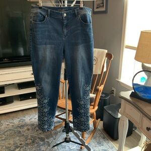 Chico's Dark Blue Floral Ankle Jeans